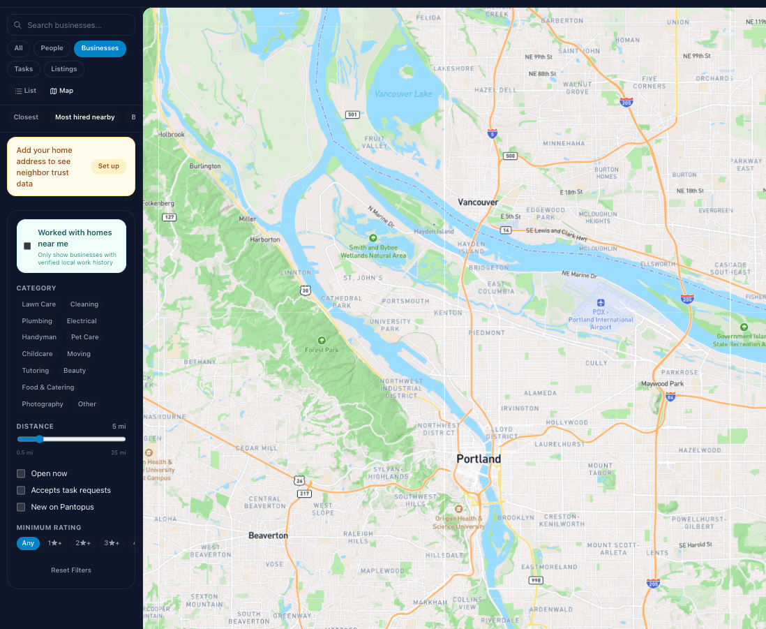 Explore Map with tasks, listings, and businesses