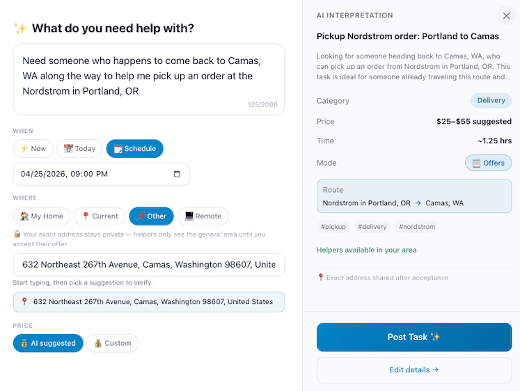 Type a natural language task request