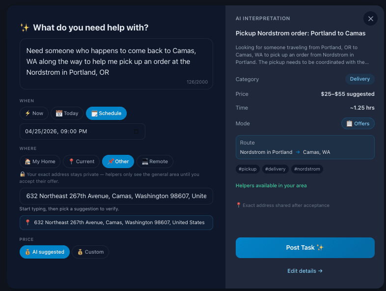 Type a natural language task request
